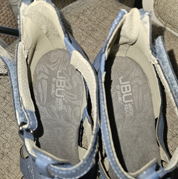 JBU Northstar Laser Cut Wedge Sandals Navy Blue Size 10 Medium EUC - Picture 10 of 12